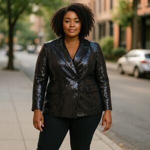 Women’s Double Breasted Sequined Blazer Black OS 14/16